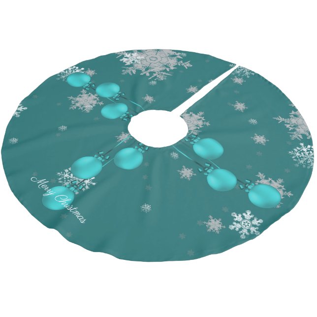 Teal Christmas Ornaments Tree Skirt (Angled)