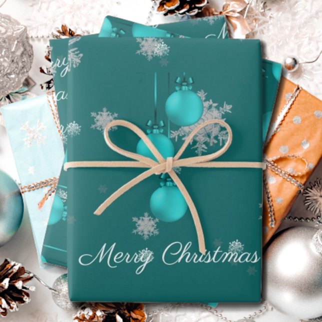 Teal Christmas Ornaments Wrapping Paper Sheets (Teal Christmas Ornaments Wrapping Paper Sheets)