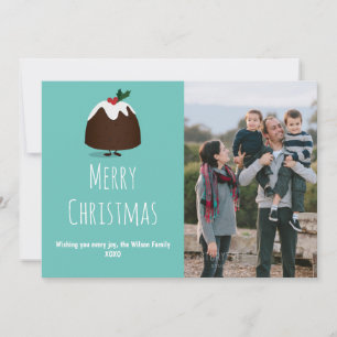 Teal Christmas Pudding Photo Christmas Holiday Card
