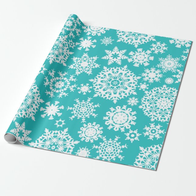Teal Christmas Snowflake Pattern wrapping paper (Unrolled)