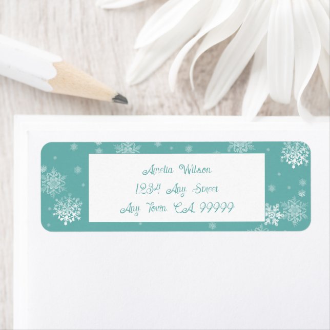Teal Christmas Snowflakes Label (Insitu)