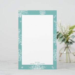 Teal Christmas Snowflakes Personalized Stationery