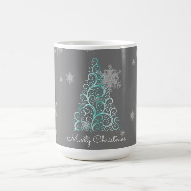 Teal Christmas Tree and Snowflakes Mug (Center)