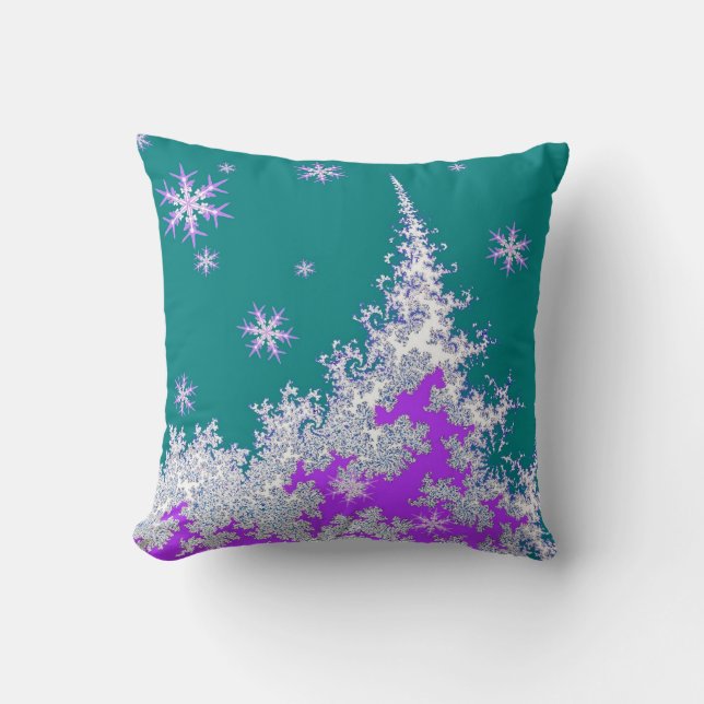 Teal Christmas Tree Holiday by Sharles Throw Pillow (Front)