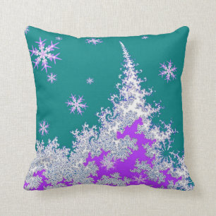 Teal Christmas Tree Holiday by Sharles Throw Pillow
