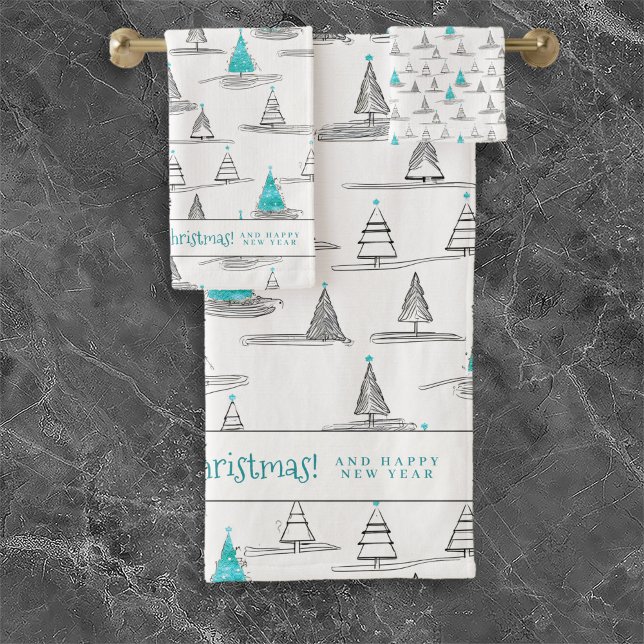 Teal Christmas Tree Pattern#5 ID1009 Bath Towel Set (Creator Uploaded)