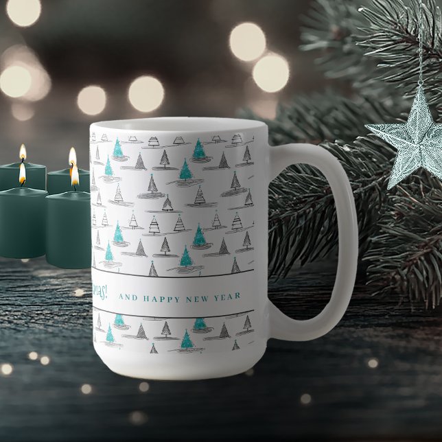 Teal Christmas Tree Pattern#5 ID1009 Coffee Mug (Creator Uploaded)