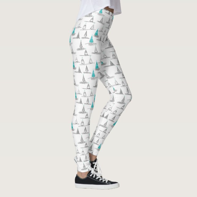 Teal Christmas Tree Pattern#5 ID1009 Leggings (Right)