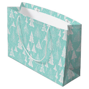 Teal Christmas Tree Pattern#6 ID1009 Large Gift Bag