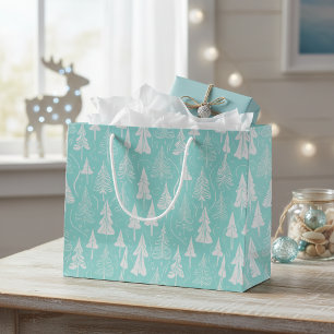 Teal Christmas Tree Pattern#6 ID1009 Large Gift Bag