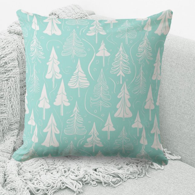 Teal Christmas Tree Pattern#6 ID1009 Throw Pillow (Creator Uploaded)