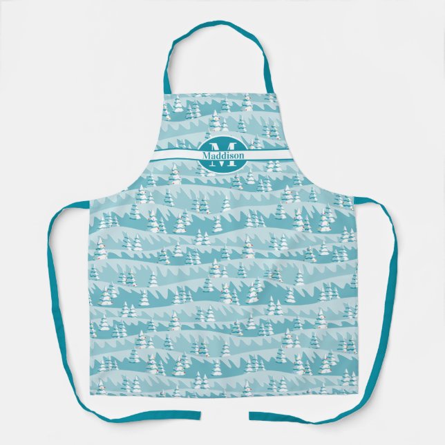 Teal Christmas Trees Apron (Front)