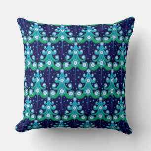 Teal Christmas Trees Pattern Throw Pillow