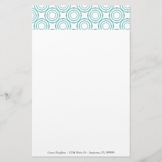 Teal Circle Pattern Personalize Stationery (Front)