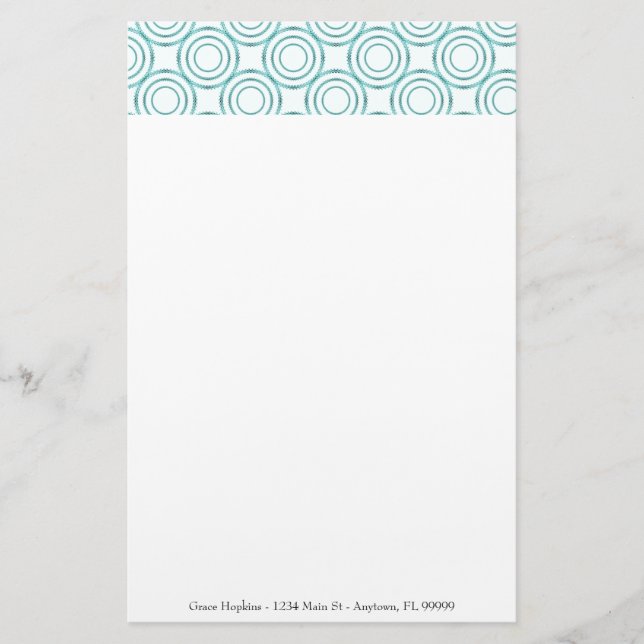 Teal Circle Pattern Personalize Stationery (Front)