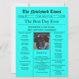 Teal Classic Traditional Newspaper Wedding Invitation