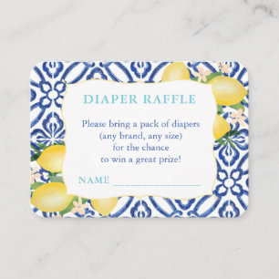 Teal, Cobalt And Lemons Diaper Raffle Baby Shower Enclosure Card