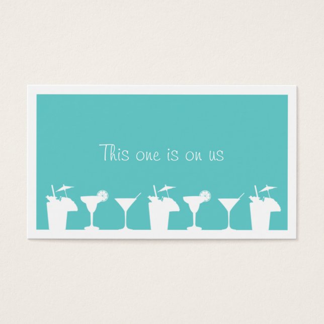 Teal cocktail wedding event custom drink ticket (Front)