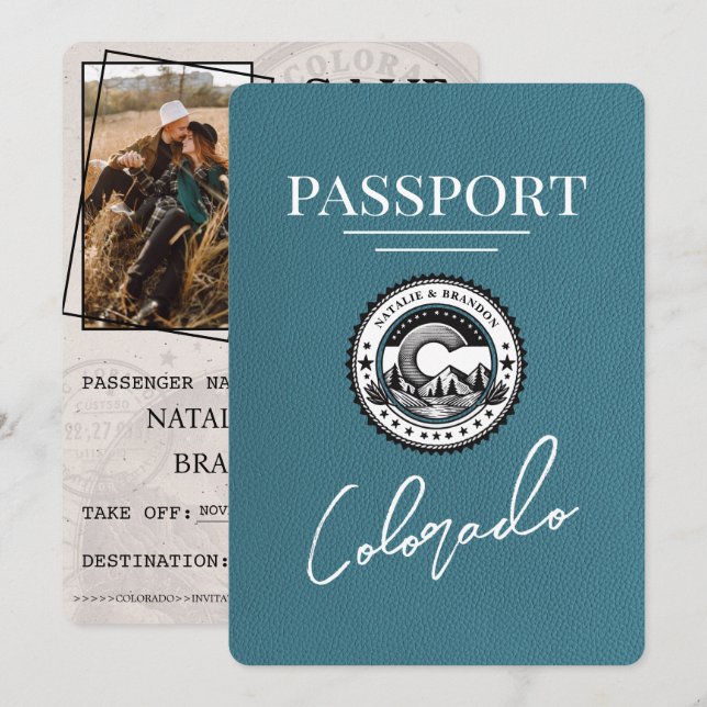 Teal Colorado Passport Save The Date (Front/Back)