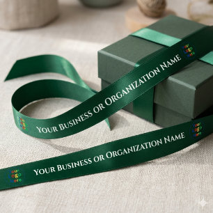 Teal Colour Custom Business Or Organization Name Satin Ribbon
