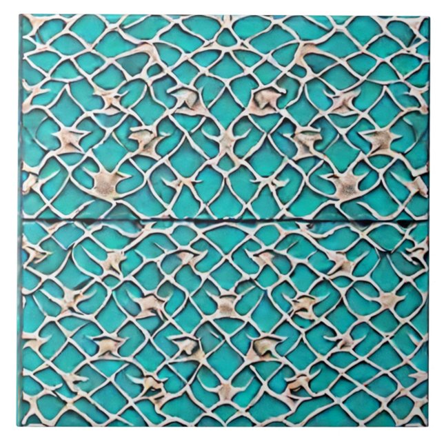 Teal colour medieval castle inspired artsy  tile (Front)