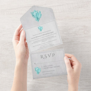 Teal Conch Shell All in One Wedding Invite
