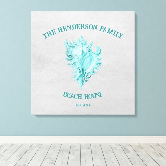 Teal Conch Shell Canvas Print (Insitu(Wood Floor))