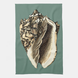 Teal Conch Shell Kitchen Towel