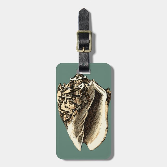 Teal Conch Shell Luggage Tag (Front Vertical)