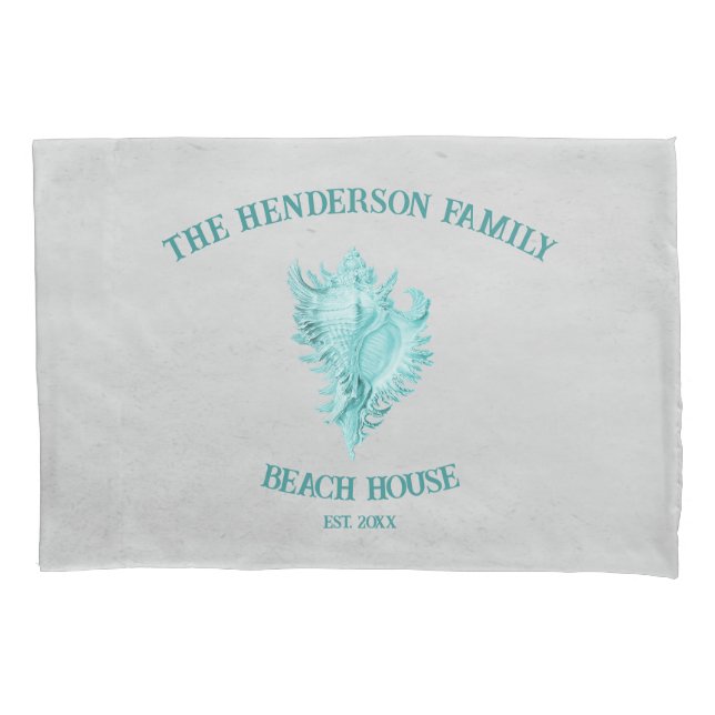 Teal Conch Shell Pillow Case (Front)