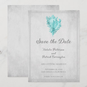 Teal Conch Shell Save the Date Invite