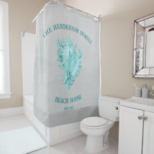 Teal Conch Shell Shower Curtain