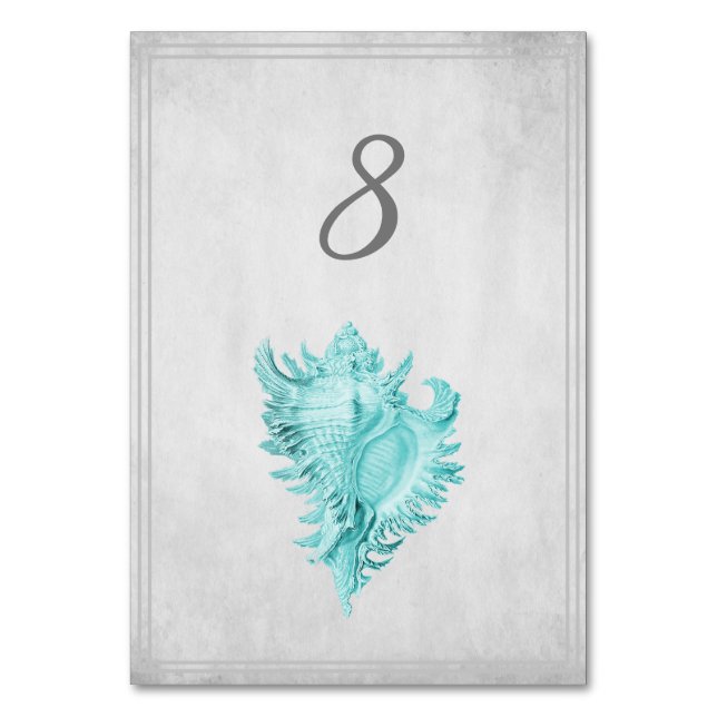 Teal Conch Shell Table Number Card (Front)