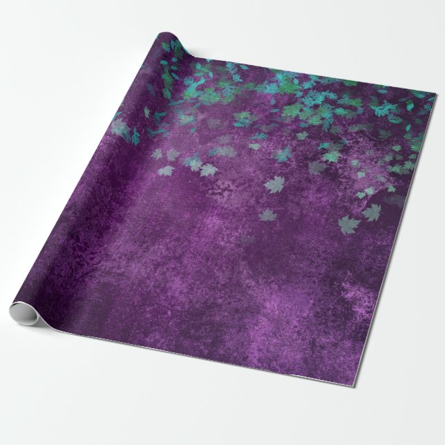 Teal Confetti on Purple Wrapping Paper (Unrolled)