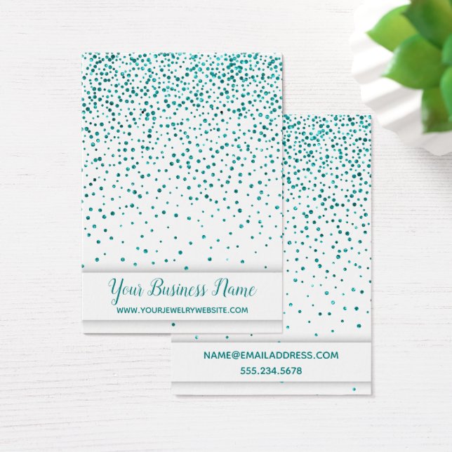 Teal Confetti on White Earring Holder Display Card (Desk)