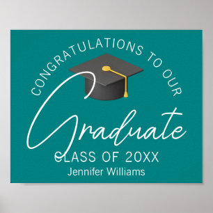 Teal Congratulations Grad Custom Graduation Party Poster