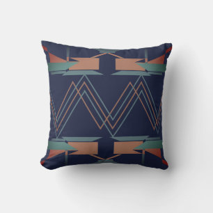 Teal Copper on Navy Blue Zig-zag Southwest Look Throw Pillow