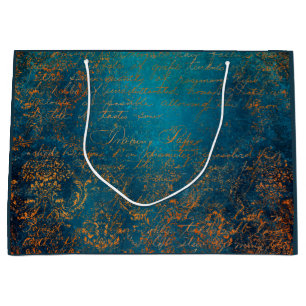 Teal & Copper Patina Script  Large Gift Bag