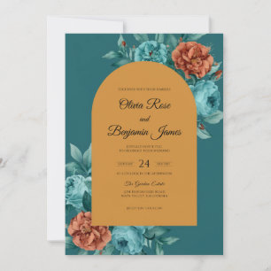 Teal Copper Petal Wedding Invitation