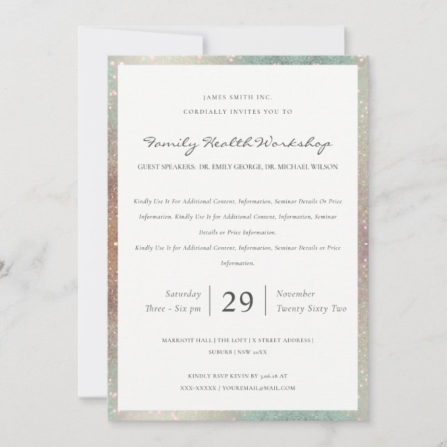 Teal Copper Shiny Glitter Workshop Event Invite (Front)