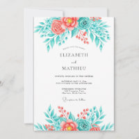 Teal Coral Breezy Botanical Wedding