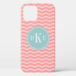 Teal coral chevron 3 letter monogram iPhone 7 case