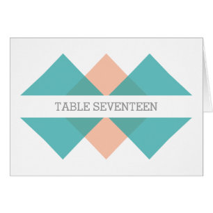 Teal Coral Geometric Triad Table Number Card