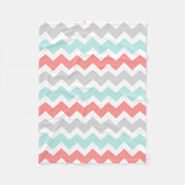 Teal Coral Grey Chevron Pattern Blanket (Front)