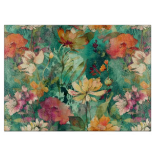 Teal, Coral & Mauve Modern Art Glass Cutting Board