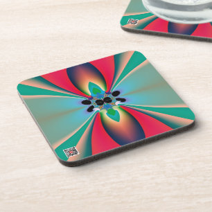 Teal Coral Mirror Symmetry Abstract Art Coaster
