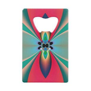 Teal Coral Mirror Symmetry Abstract Art Credit Card Bottle Opener