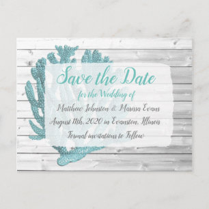 Teal Coral Personalized Save the Date Postcard