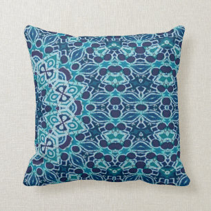 teal coral reef kaleidoscope batik throw pillow