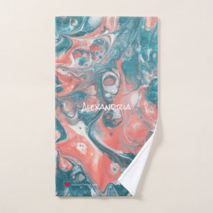 Teal Coral White Abstract Sweat Towel